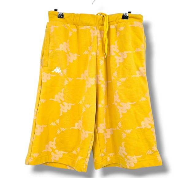 Kappa Sweat Shorts Athleisure‎ Drawstring All Over Print Casual Yellow M - Picture 1 of 12
